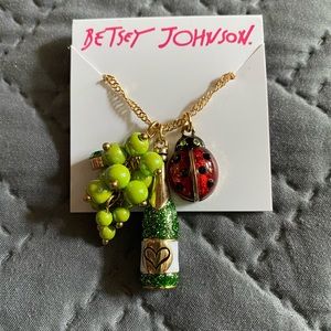 Betsey Johnson Grapes Wine Ladybug Charm Necklace